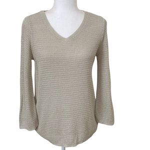 J. Jill Petite Womens Linen Blend Sweater SP Tan Neutral Clean Girl Minimalist